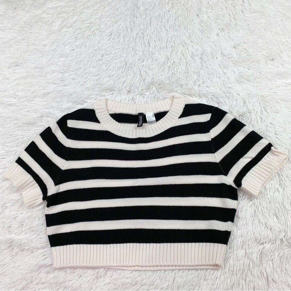 H&M Divided short‎ sleeve round neck striped cropped sweater